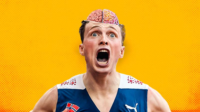 Graphic depicting insane track and field training with Karsten Warholm