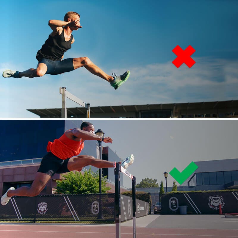 Hurdle clearance technique is demonstrated along with common errors.
