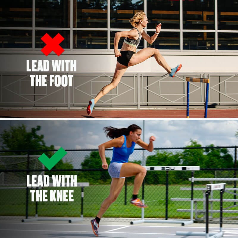 Proper hurdle trail leg technique is demonstrated along with common errors.