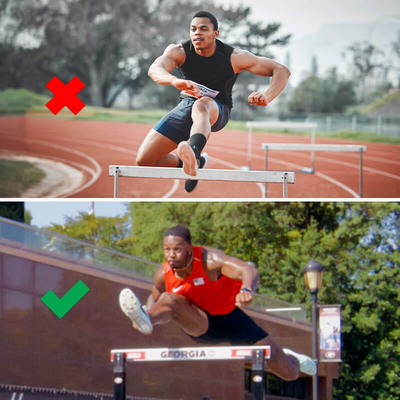 Hurdle trail leg technique is demonstrated along with common errors.