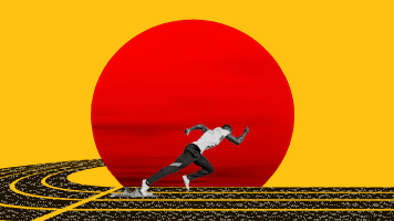 Vector art of a sprinter exploding from the blocks during summer training