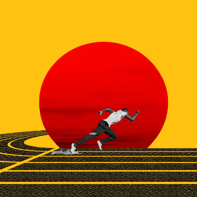 Vector art of a sprinter exploding from the blocks during summer training