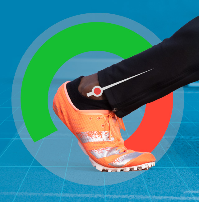 A close-up of a sprinter's foot during acceleration running on toes