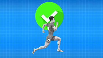 Sprinter with check mark illustrating velocity-based training for track and field.