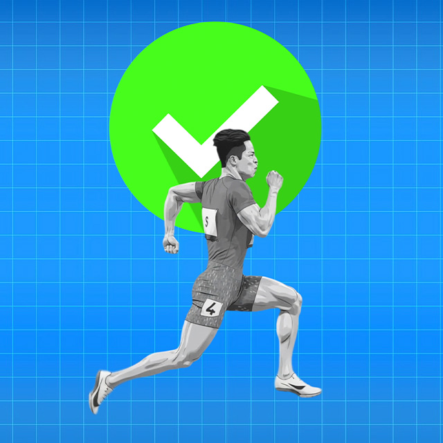 Sprinter with check mark illustrating velocity-based training for track and field.